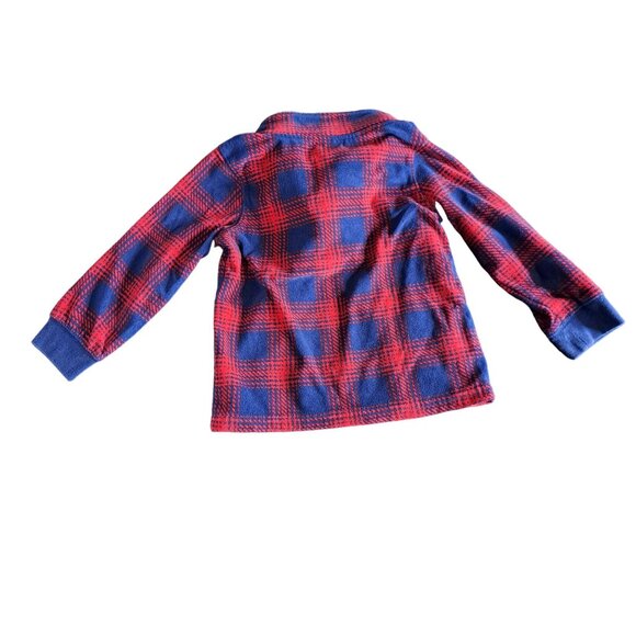 Carters Toddler 1/4 Snap Pullover 3T Red & Navy Plaid Fleece With Sherpa Lining - Picture 3 of 3